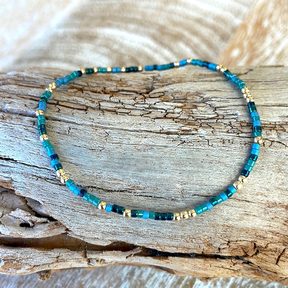 Handmade miyuki delicas seed bead 
+ 14k gold filled 2 mm beads Ionian bracelet